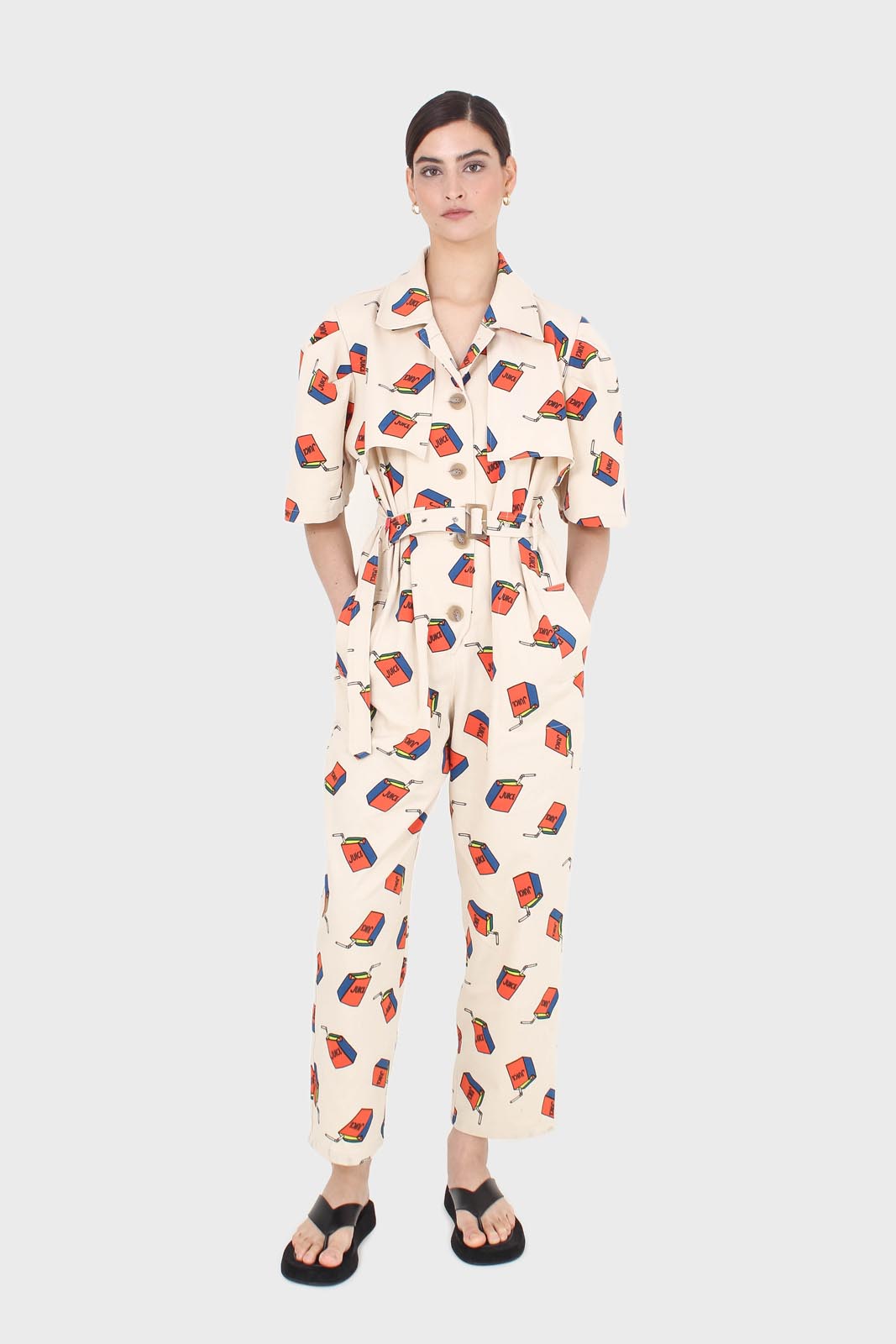 Beige juicebox print short sleeved boilersuit_1