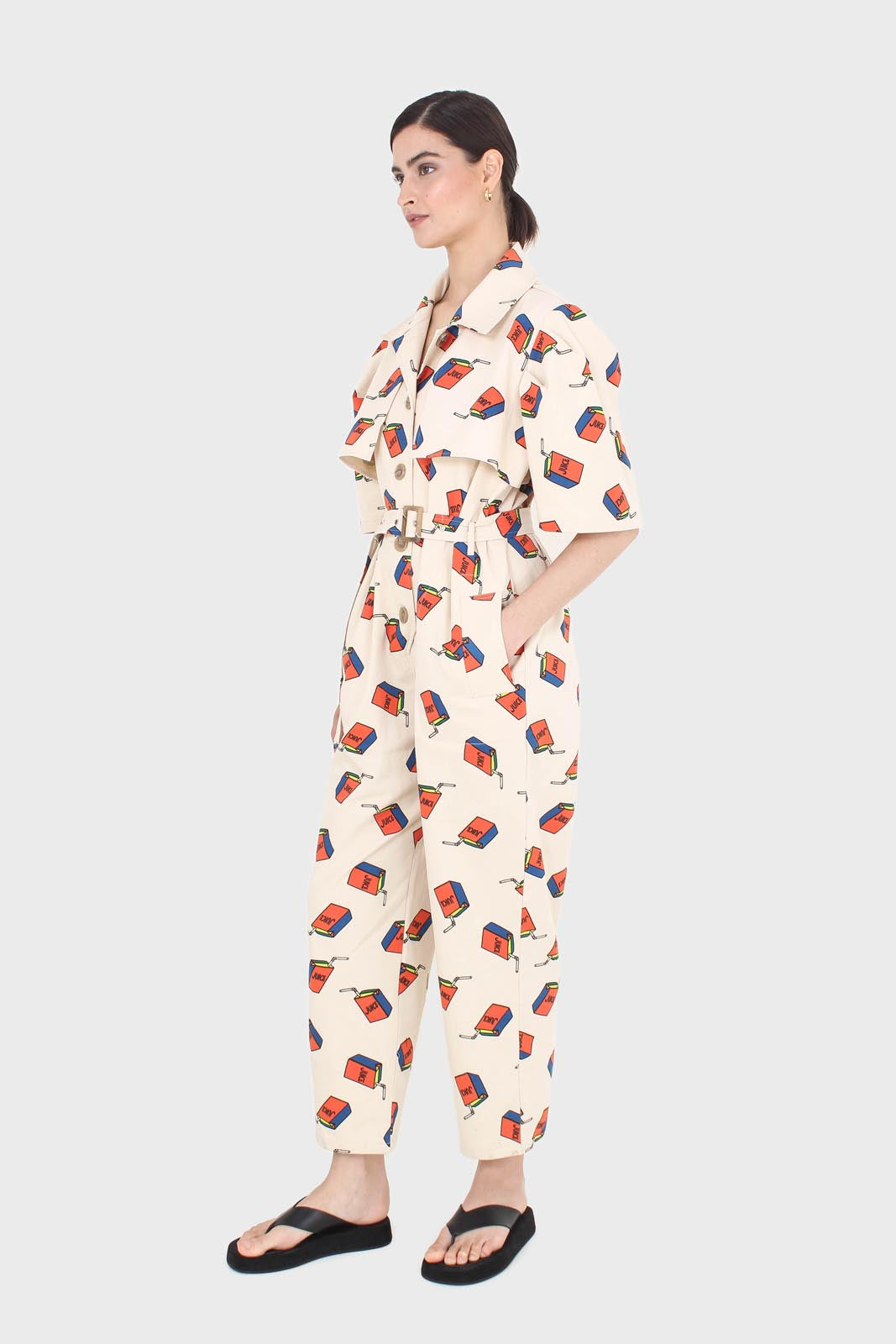 Beige juicebox print short sleeved boilersuit_4