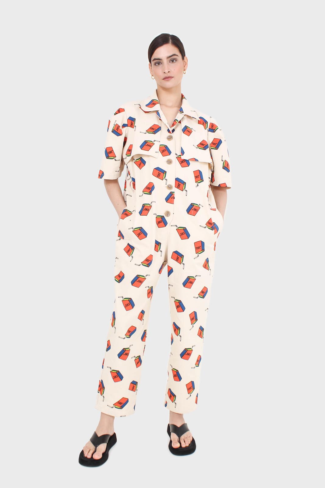 Beige juicebox print short sleeved boilersuit_8