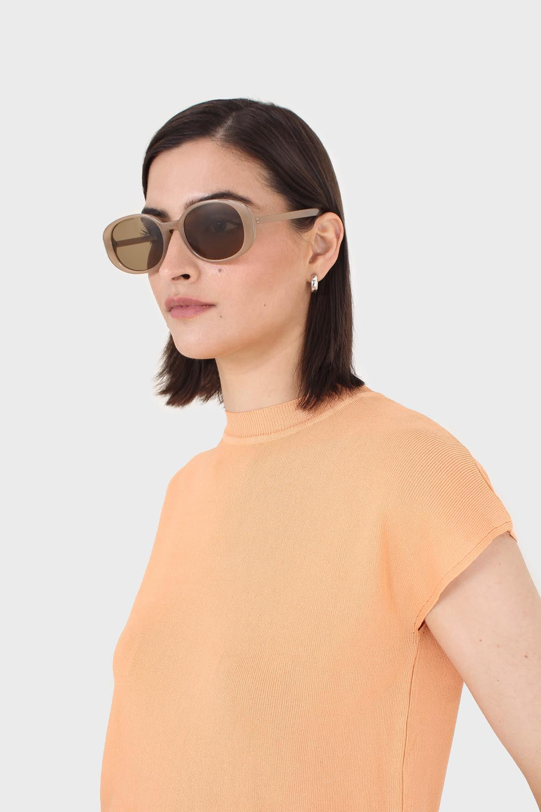 Bright orange sleeveless crewneck knitted tee_10