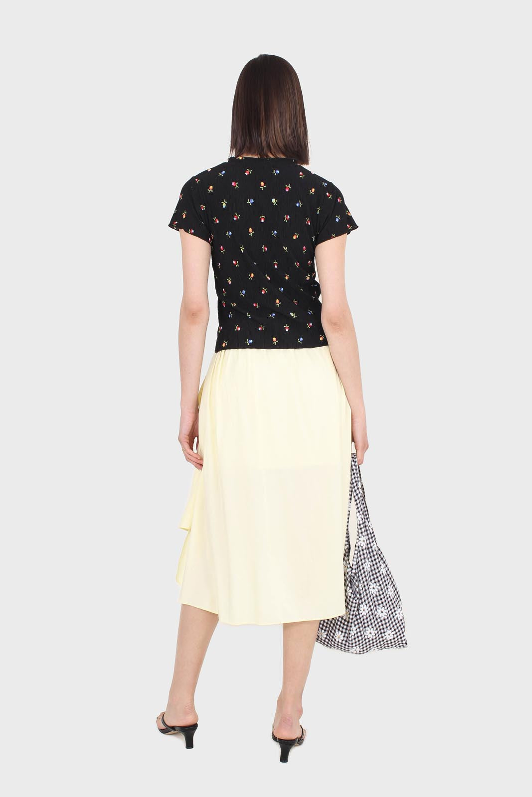 Black tiny floral print lettuce hem tee_8