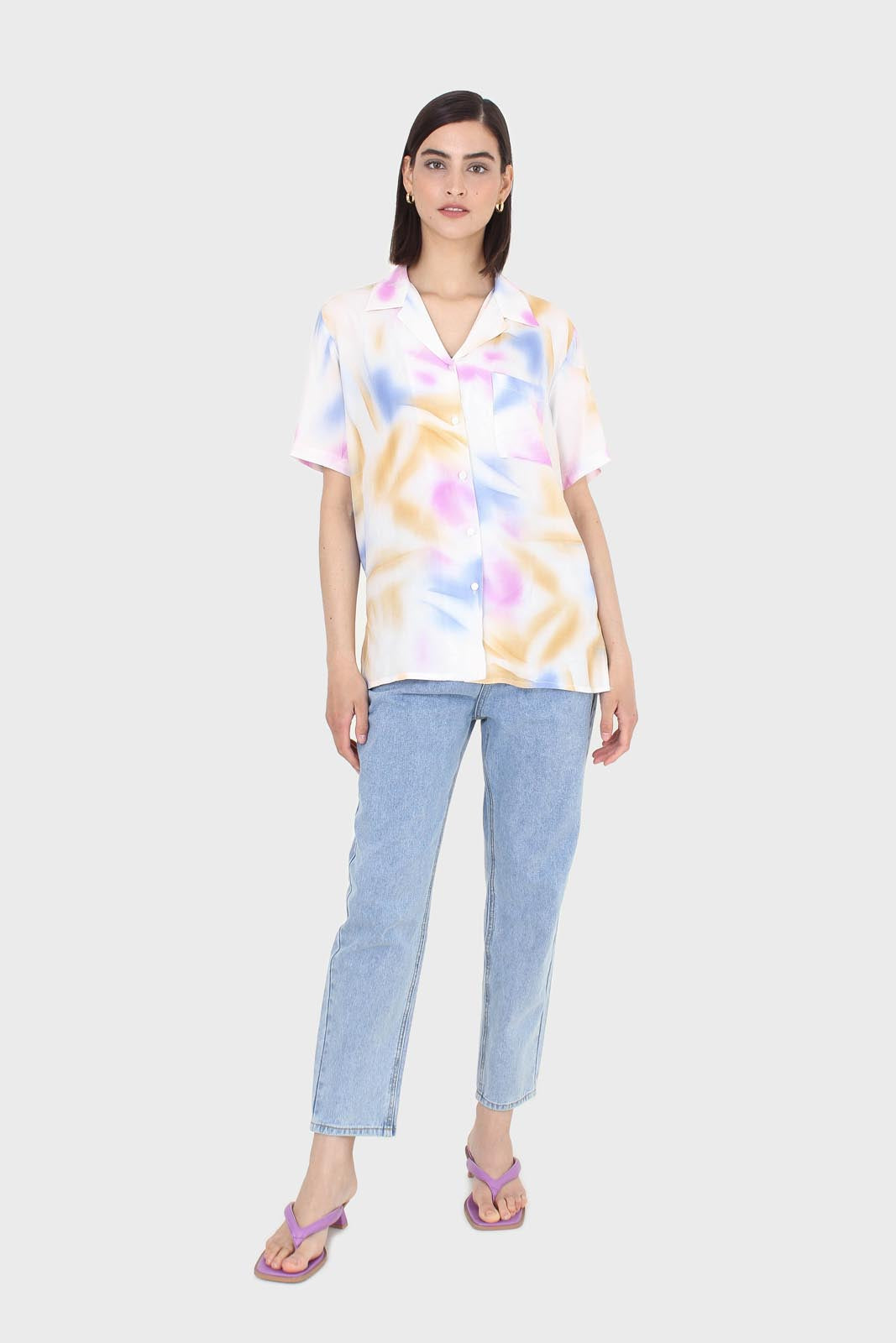 Pink blue and orange tie dye shirt_5