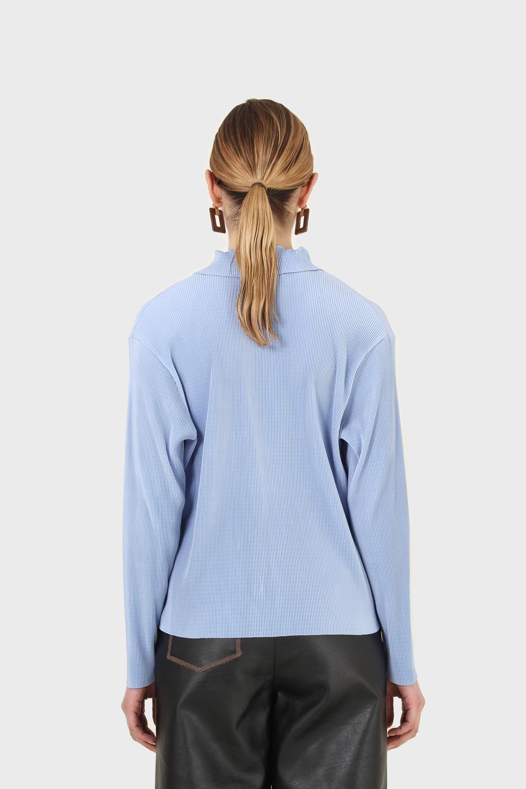 Sky blue micro pleated long sleeved shirt_12