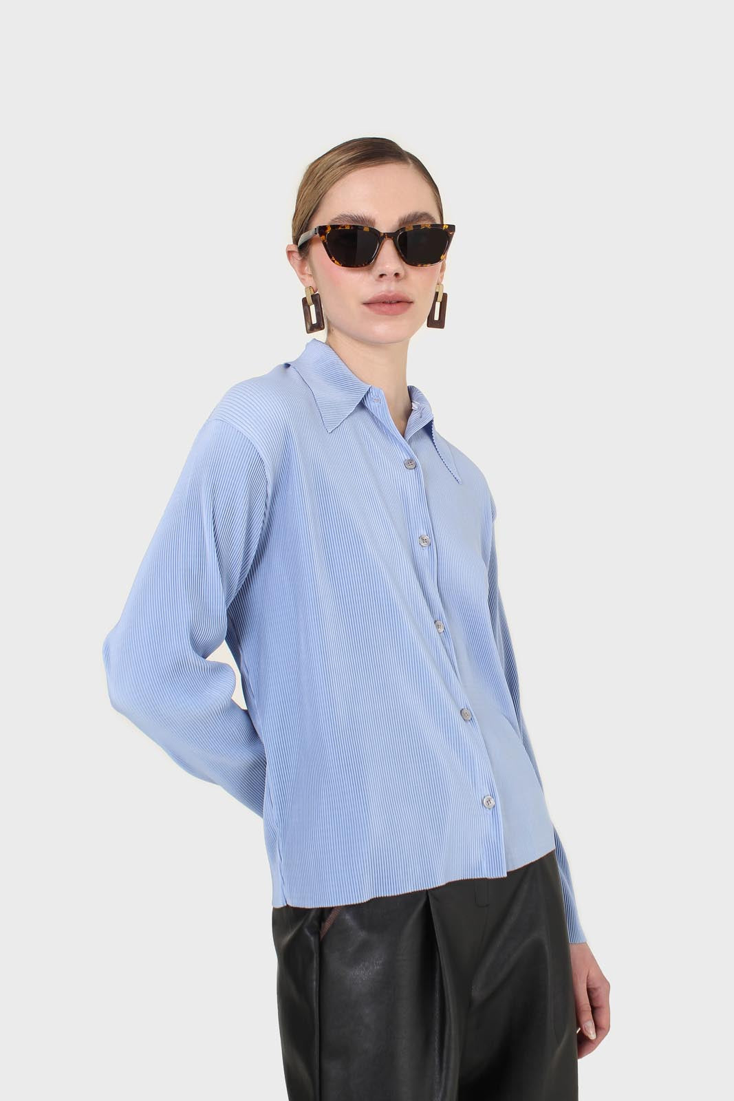 Sky blue micro pleated long sleeved shirt_14