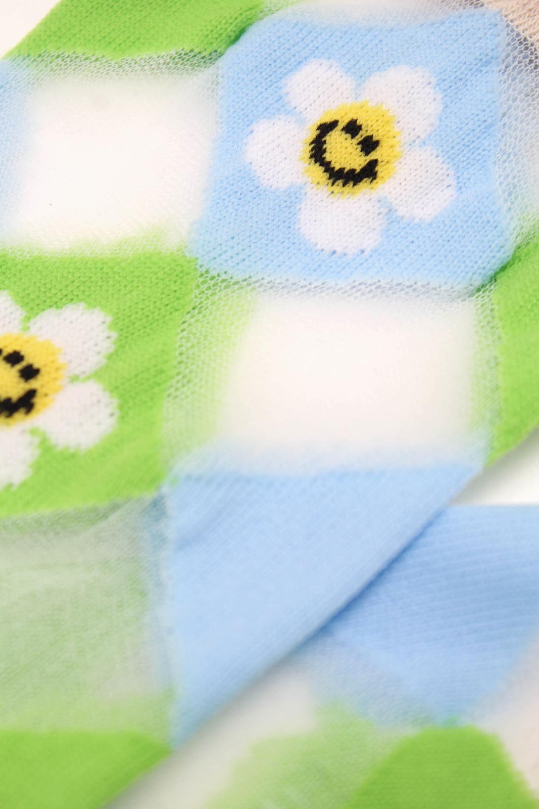 Green and blue diamond smiley daisy sheer socks_2