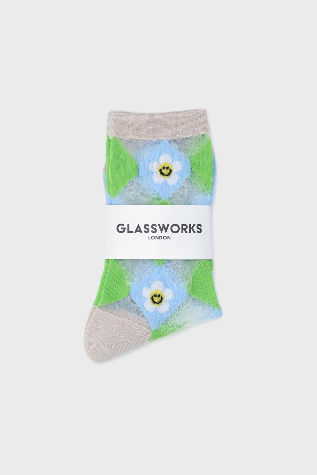 Green and blue diamond smiley daisy sheer socks_4