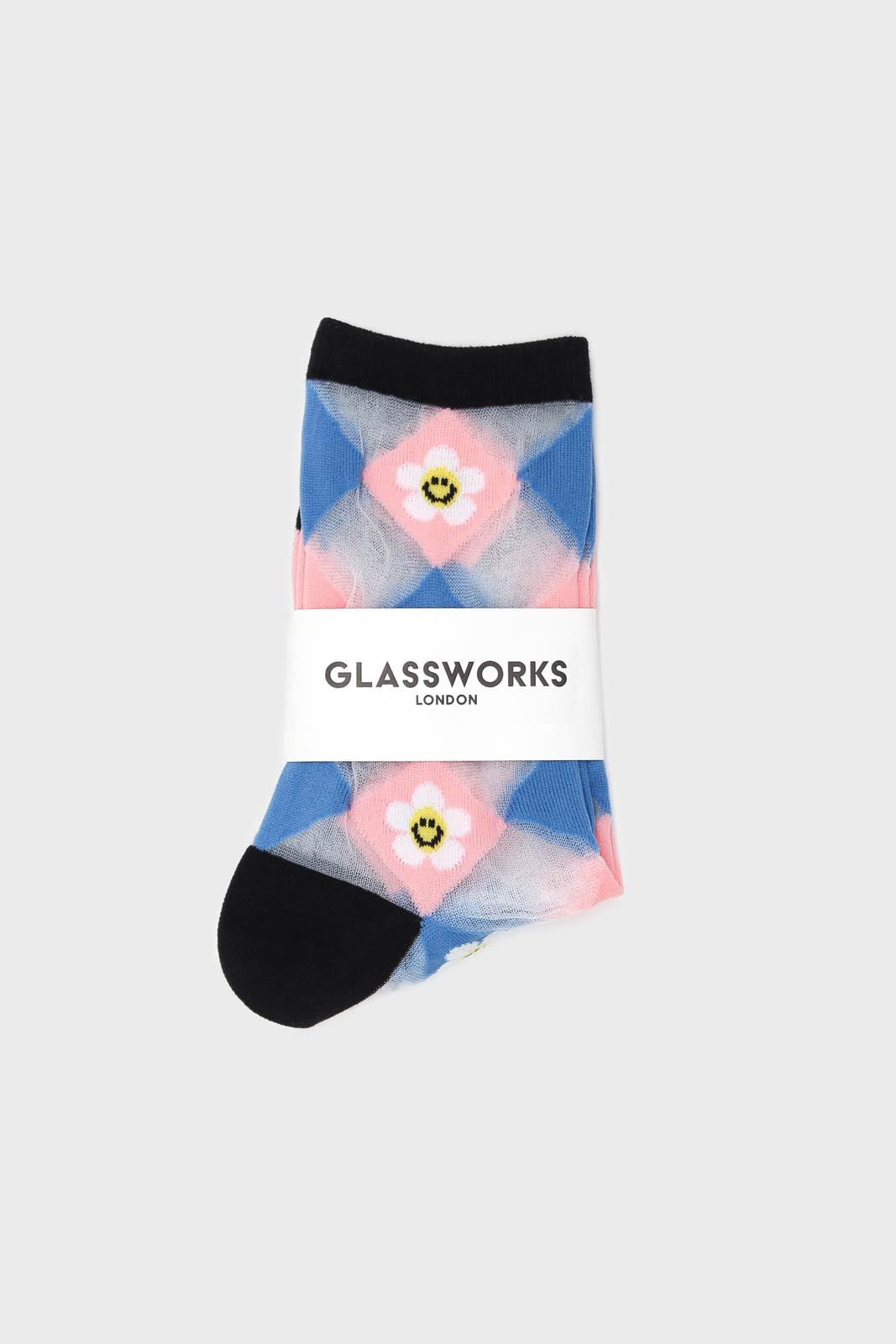 Black and white diamond smiley daisy sheer socks_4