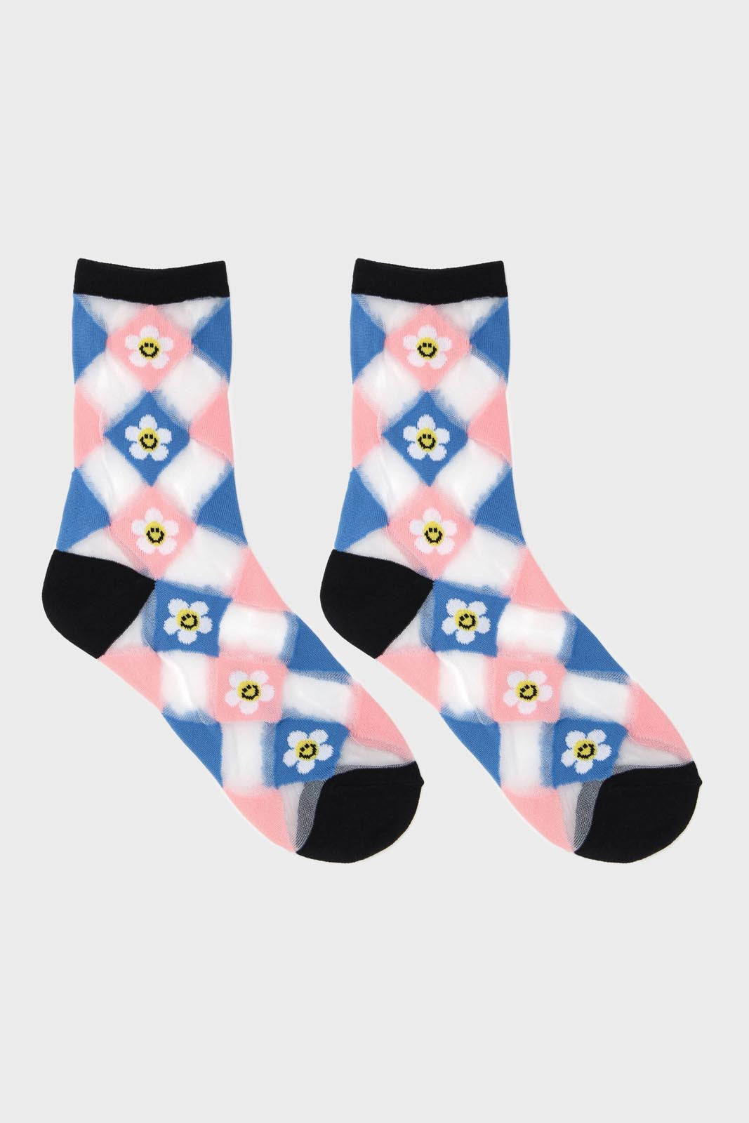 Black and white diamond smiley daisy sheer socks_3