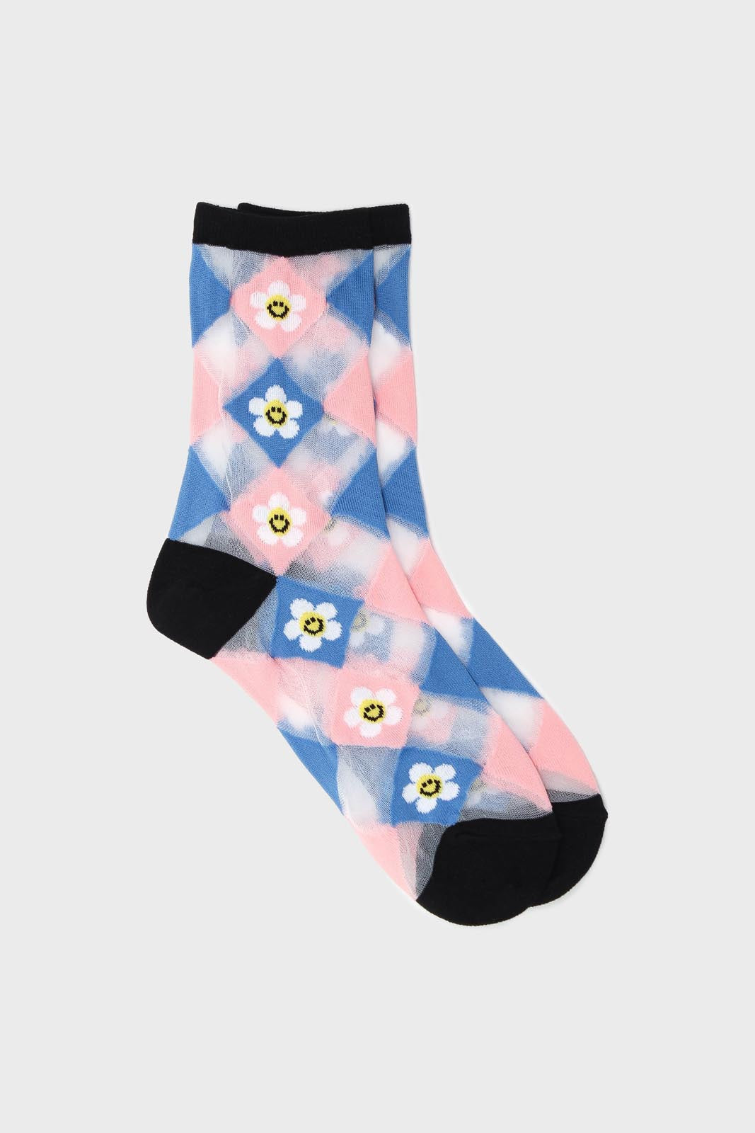 Black and white diamond smiley daisy sheer socks_1