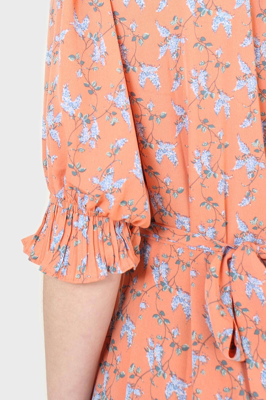 Orange floral printed ruffle dress_11