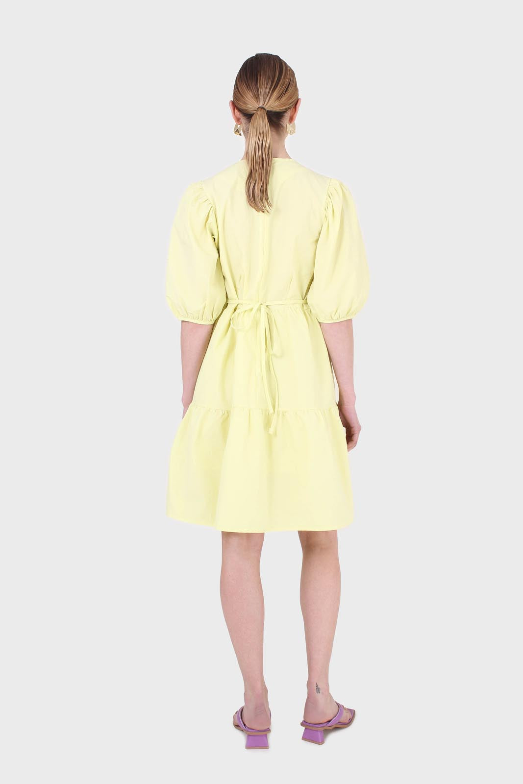 Yellow tiered puff sleeve mini dress_2