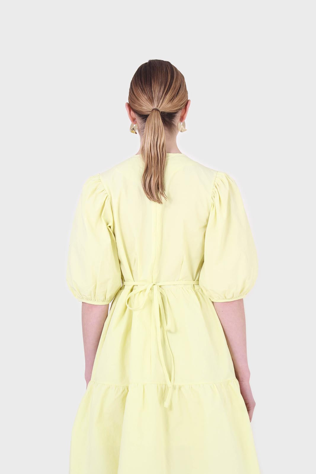 Yellow tiered puff sleeve mini dress_7