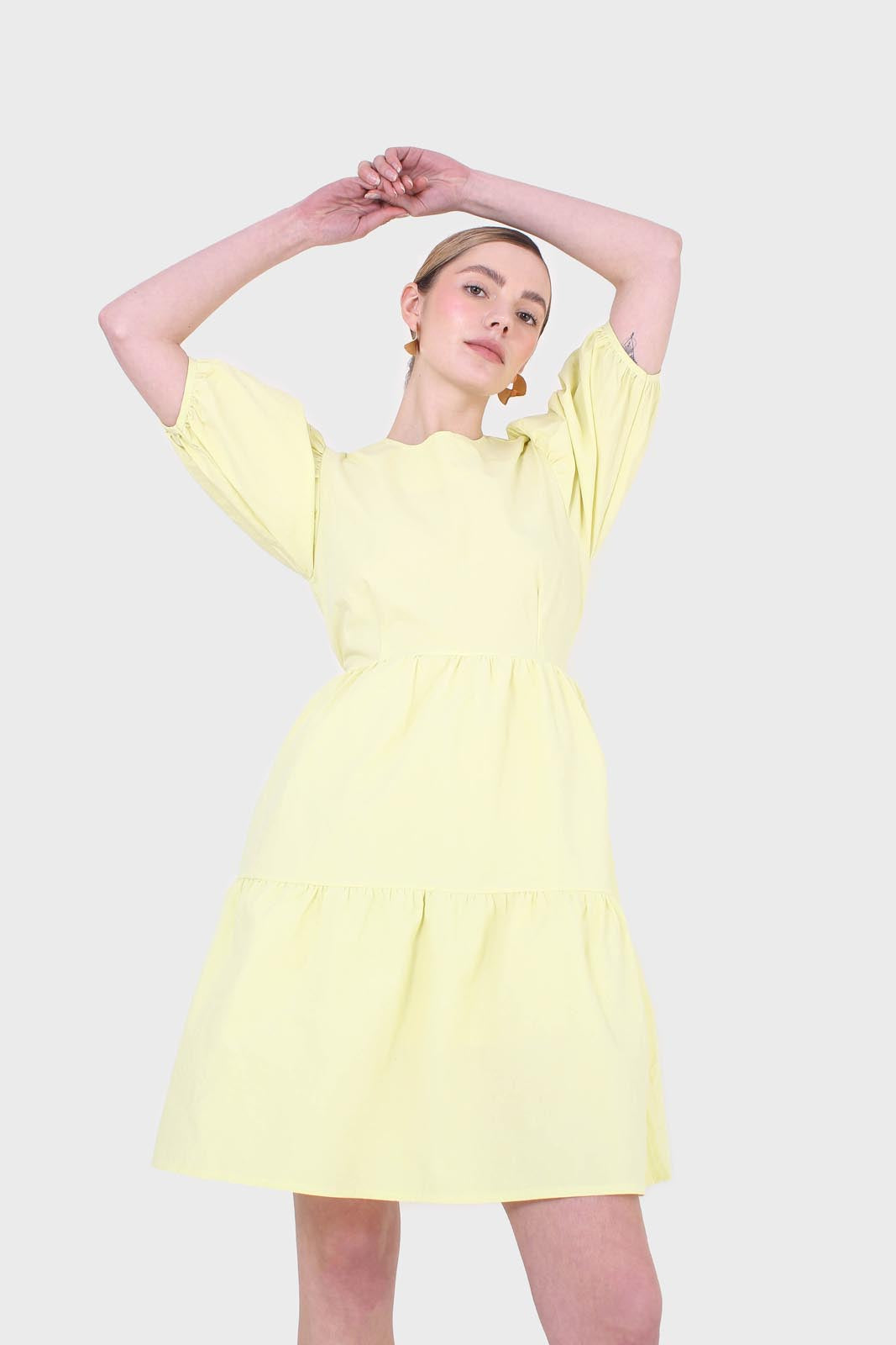 Yellow tiered puff sleeve mini dress_6