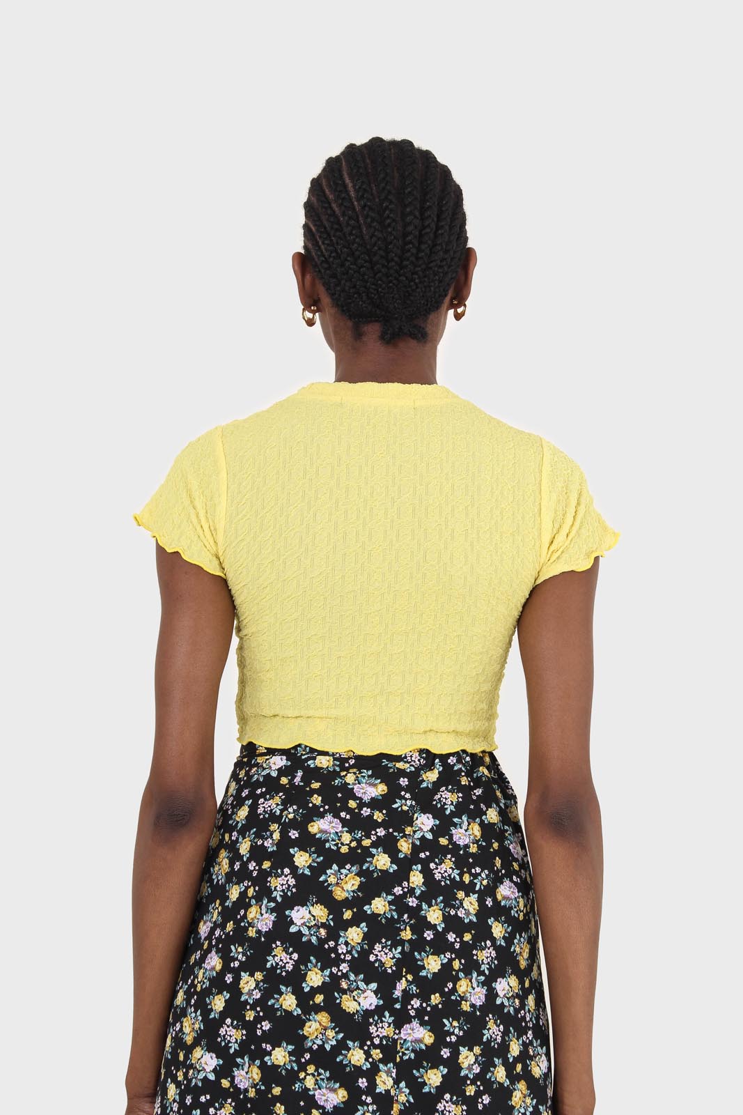 Yellow shirring crew neck tee_2