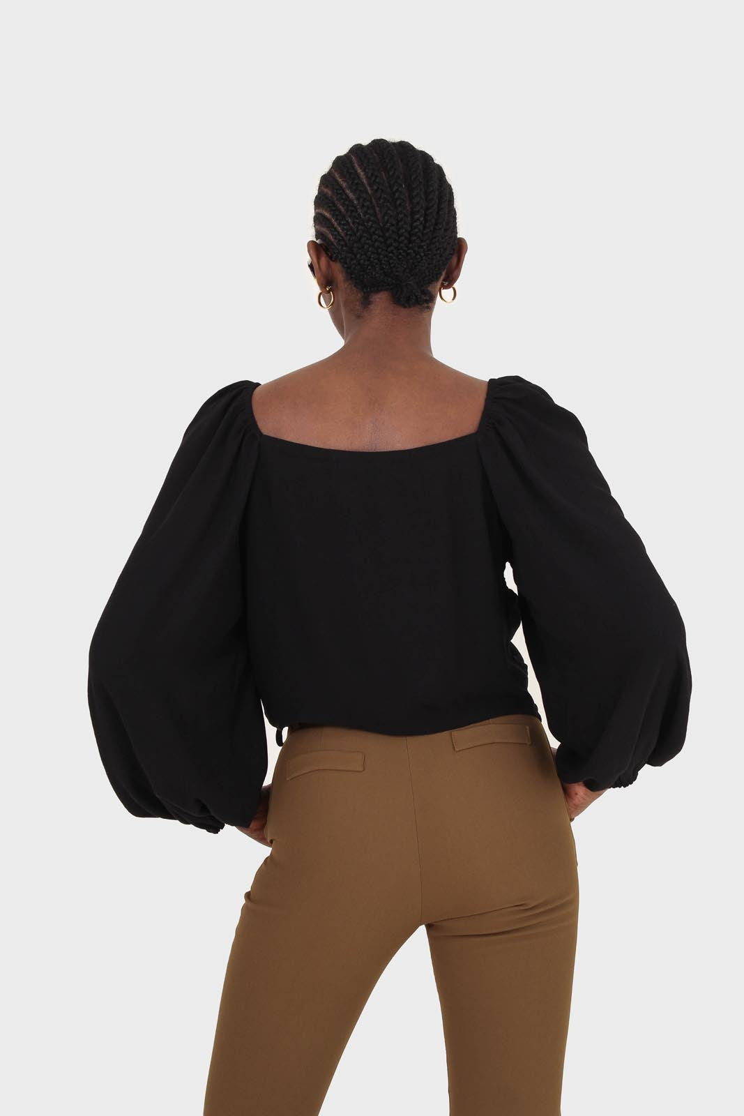 Black double ruched tie detail long sleeved top_2