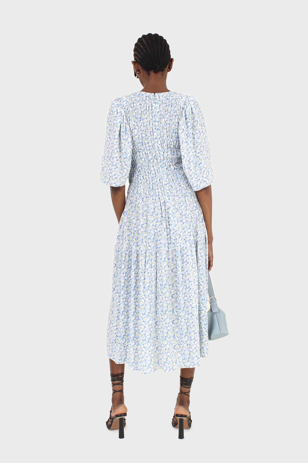 Blue tiny flower smocked bodice midi dress_2