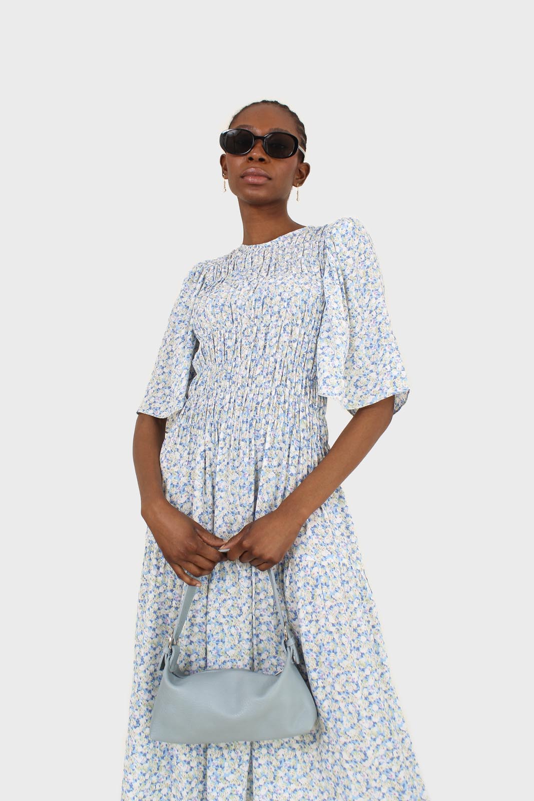 Blue tiny flower smocked bodice midi dress_4