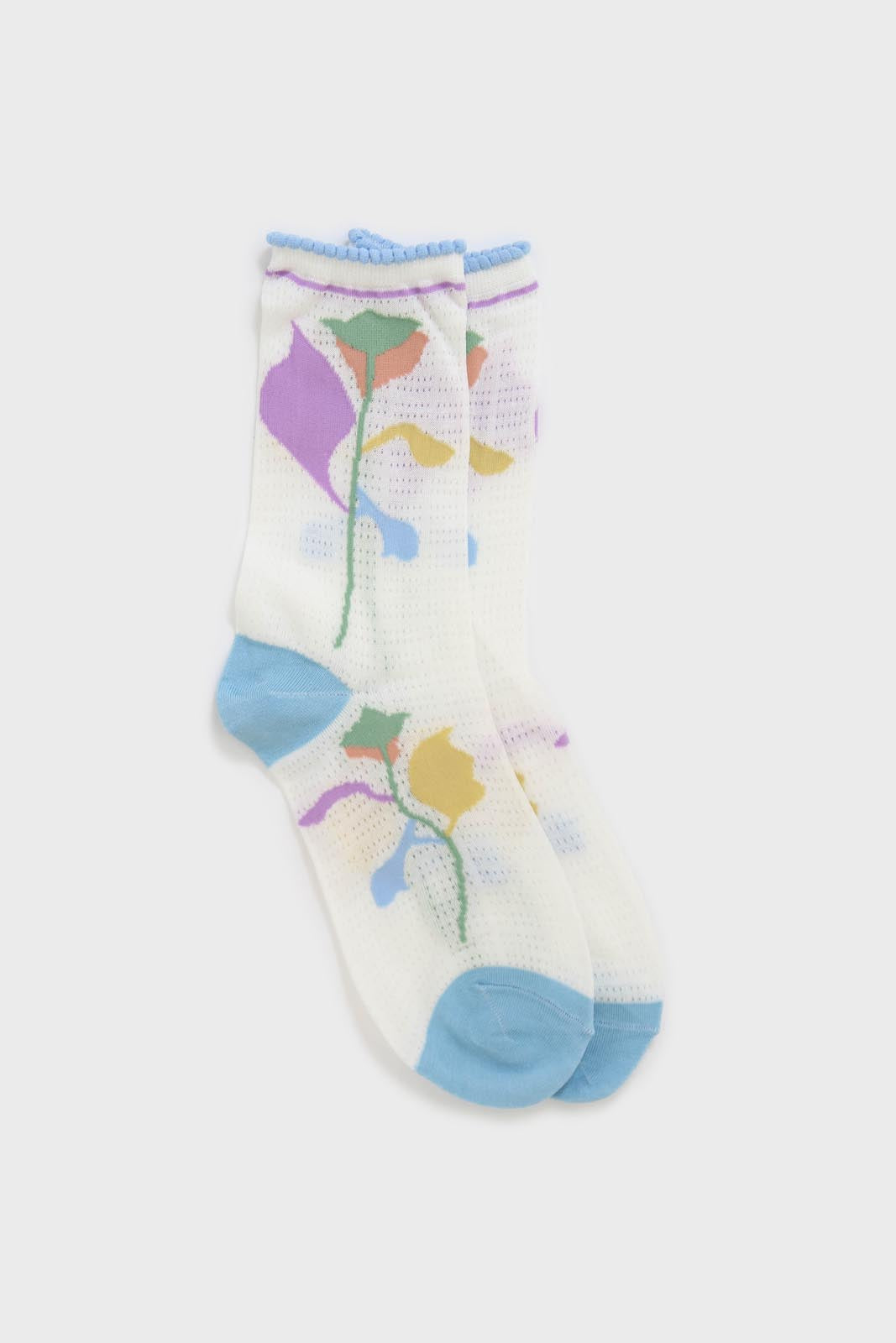 Blue floral bamboo cotton blend socks_1