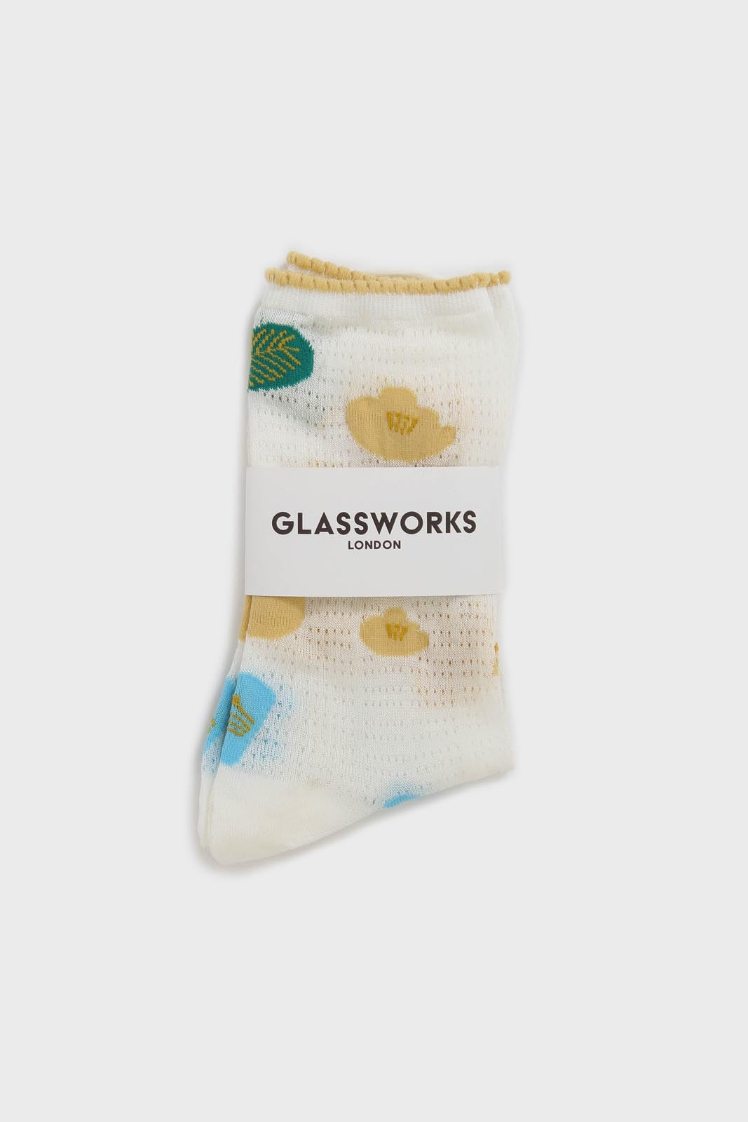 Yellow floral bamboo cotton blend socks_4