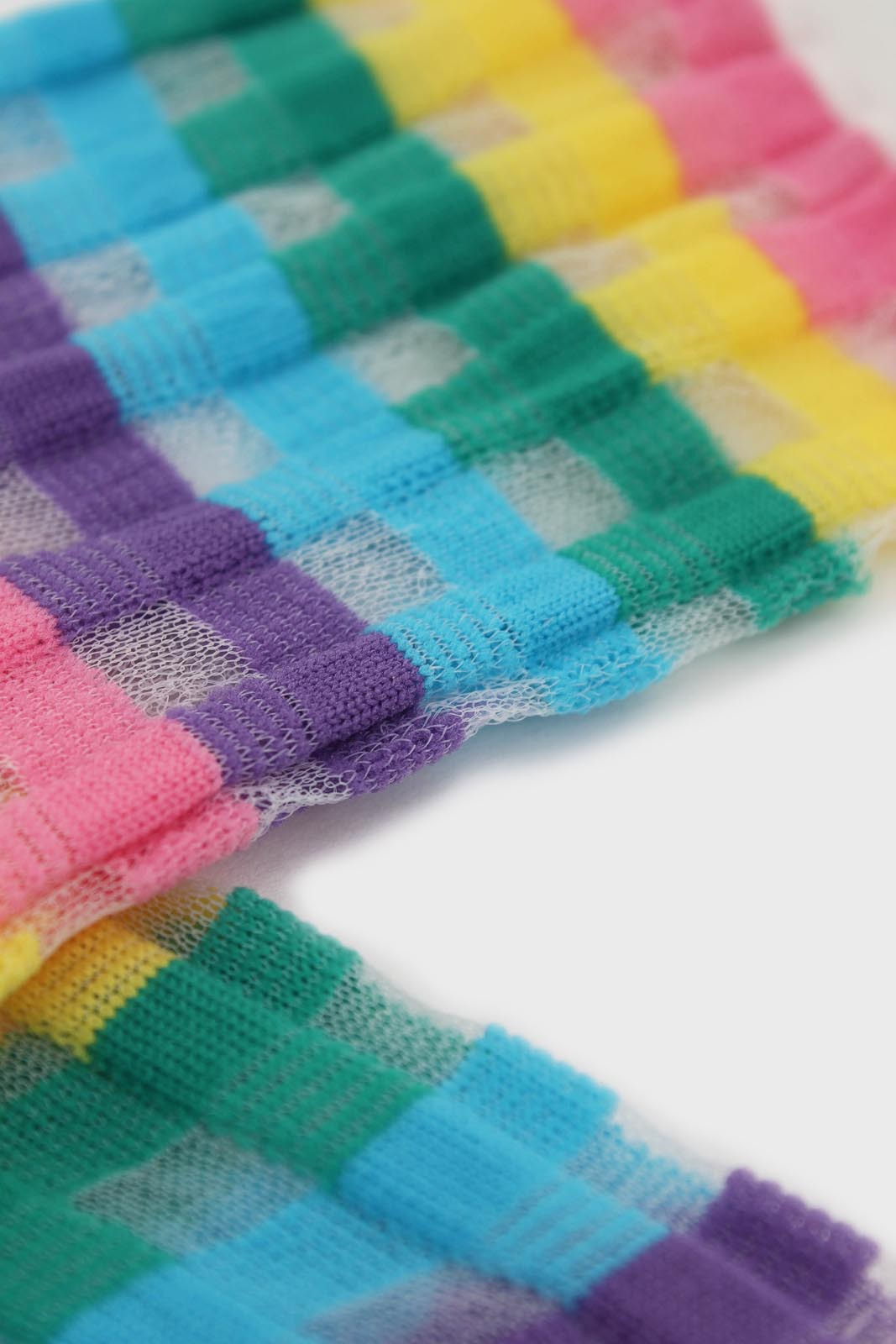 White pastel grid check sheer socks_2