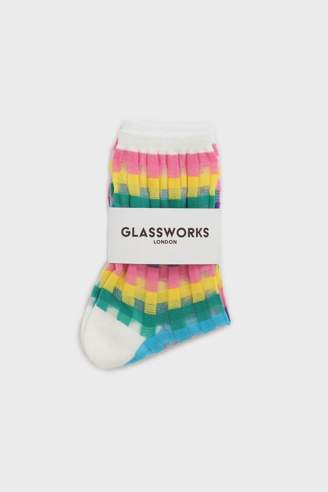 White pastel grid check sheer socks_4