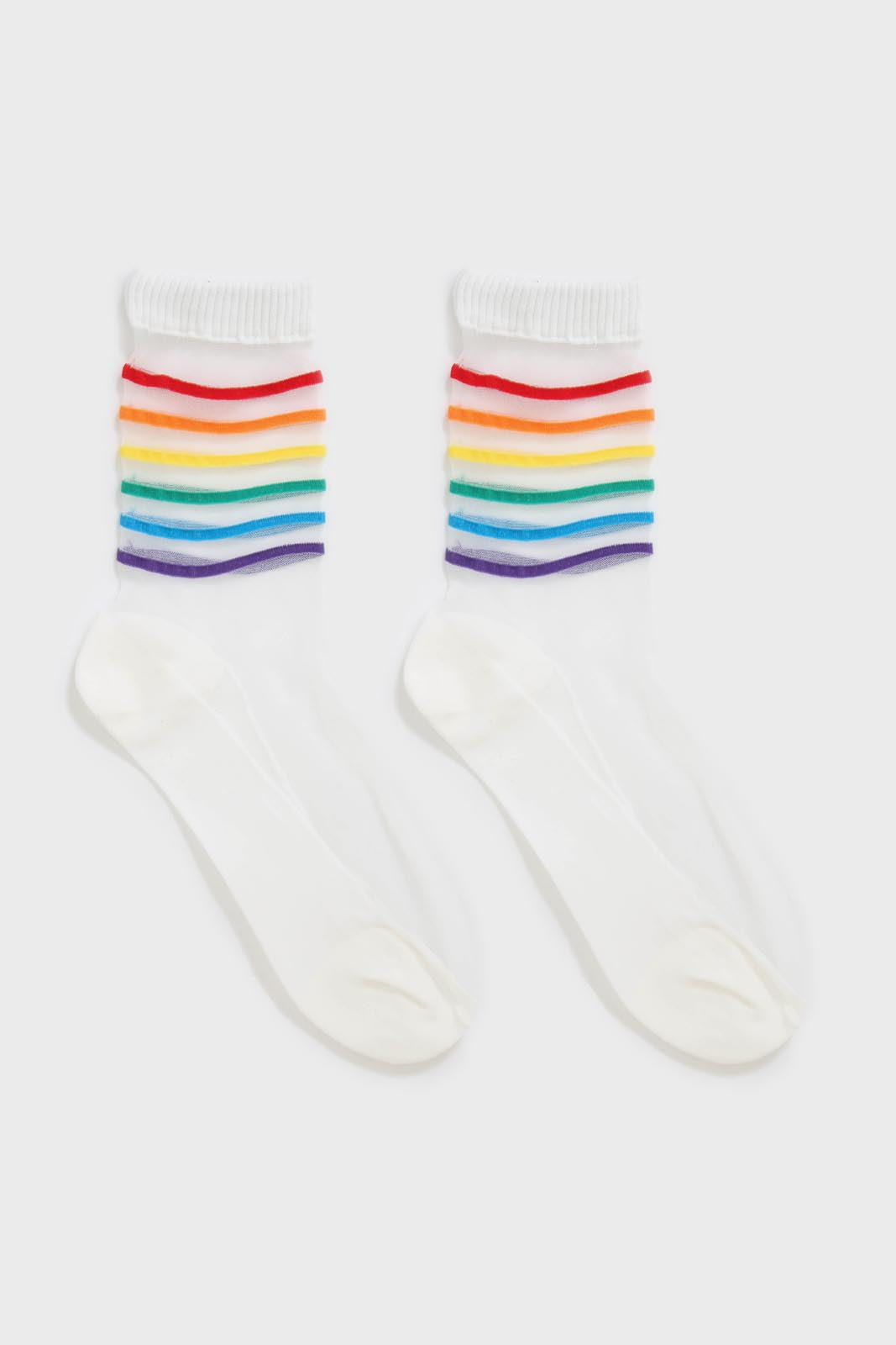 White rainbow ankle striped sheer socks_3
