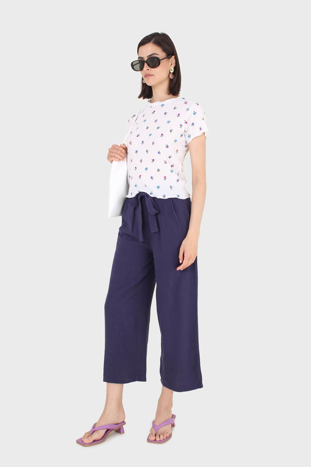 Navy thick tie front linen trousers_4