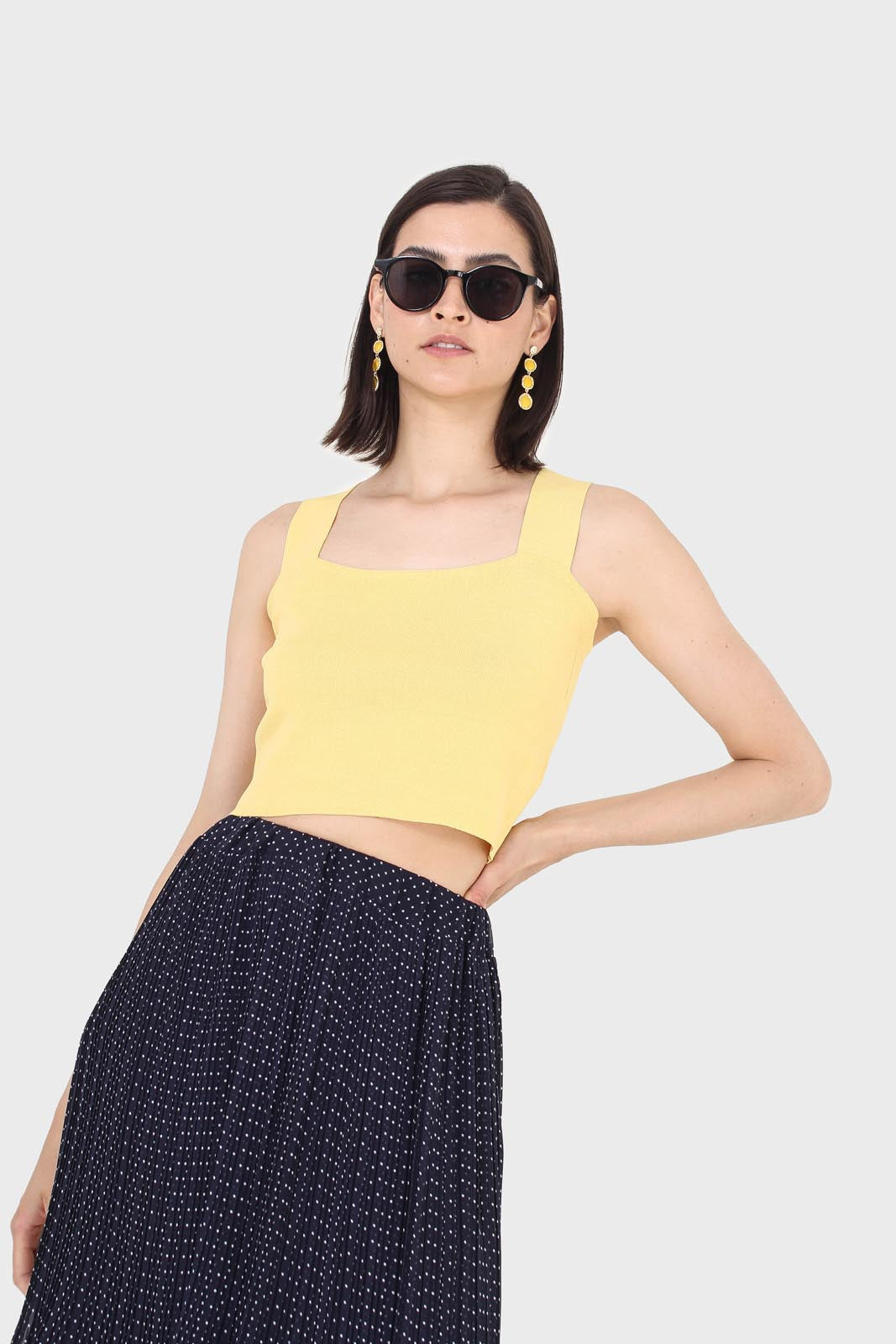 Navy and white polka dot silky micro pleat maxi skirt_6