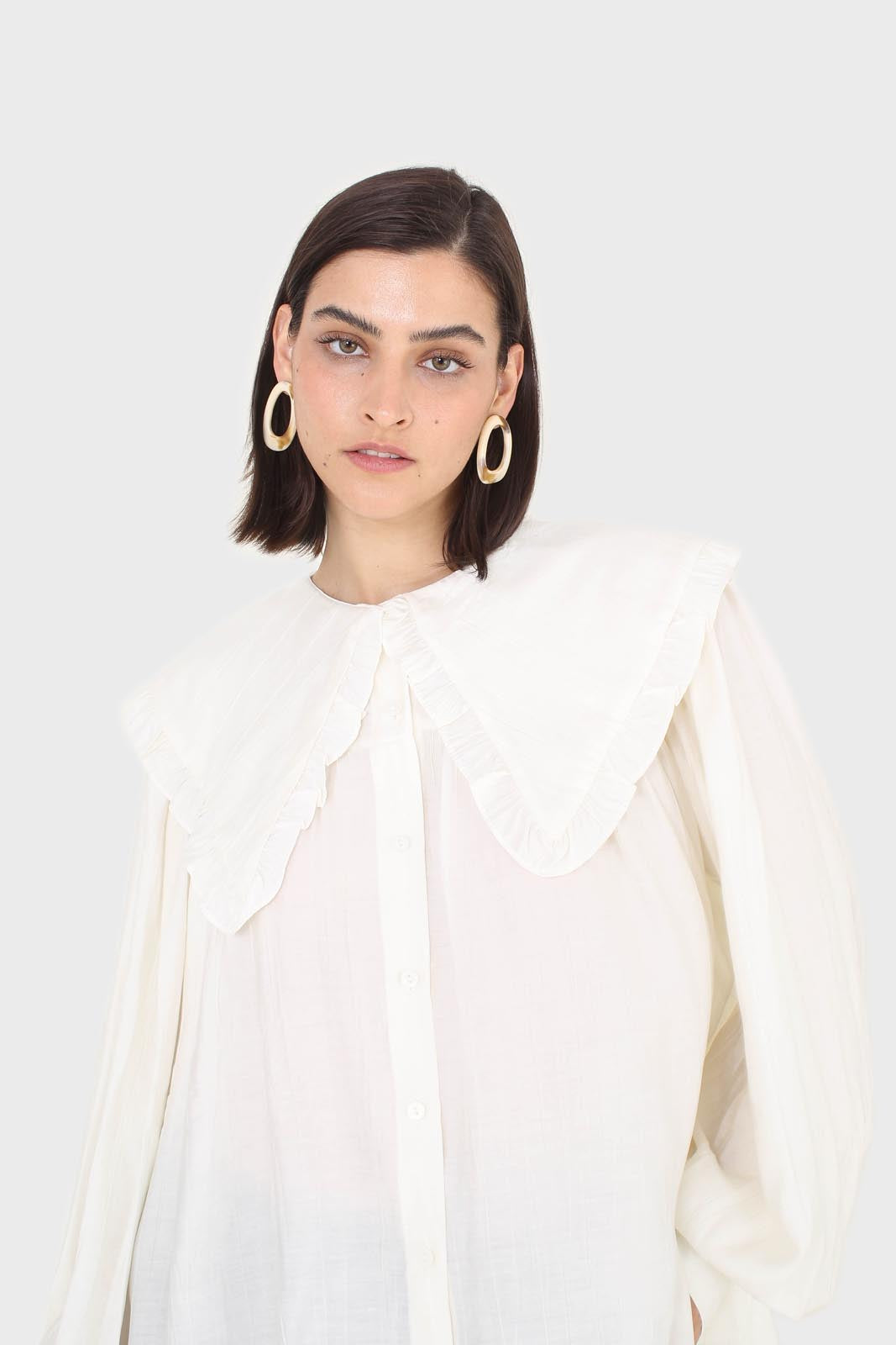 Ivory frill large collar balloon sleeve blouse_10