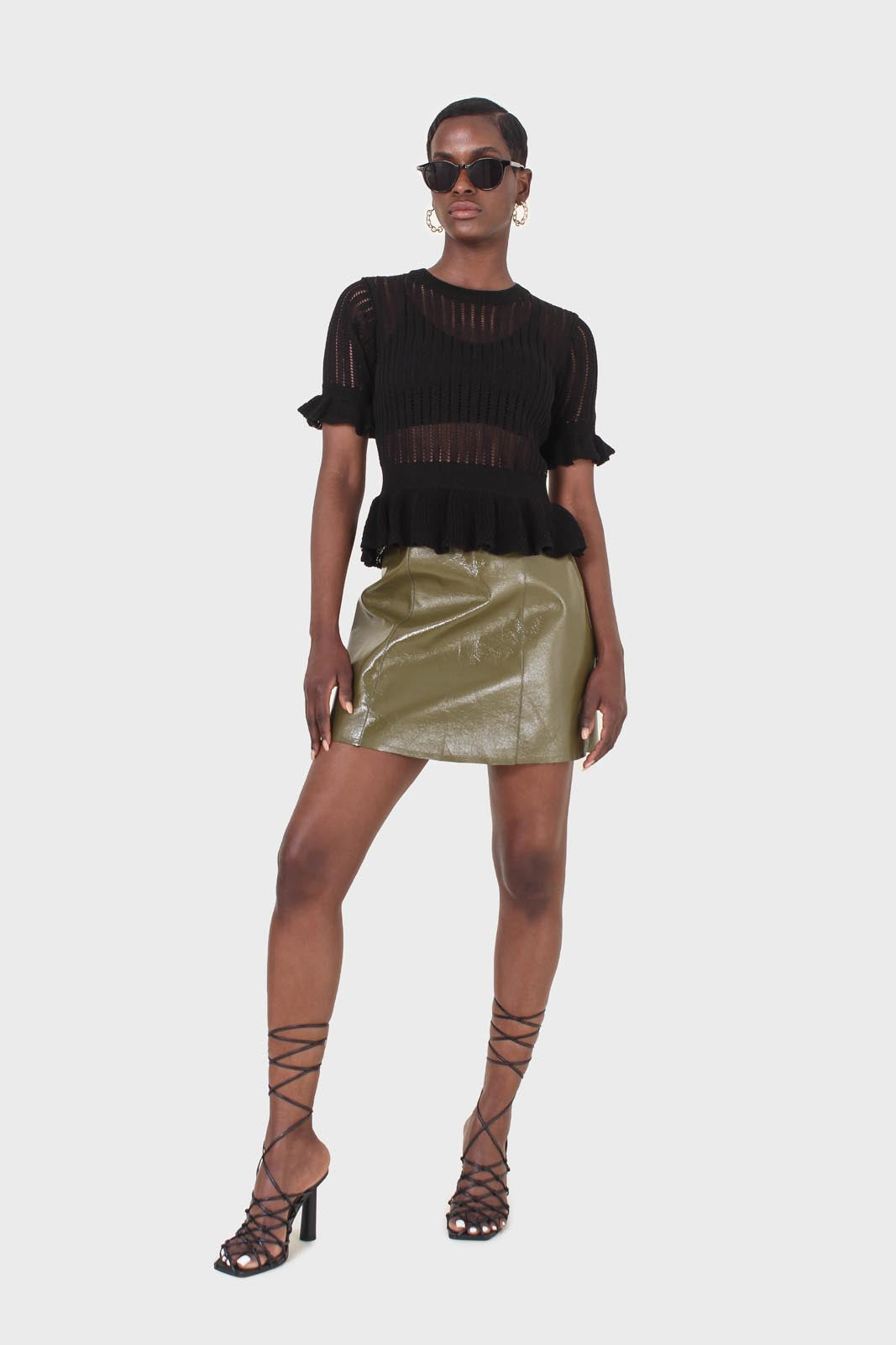 Black sheer peplum knit top_6