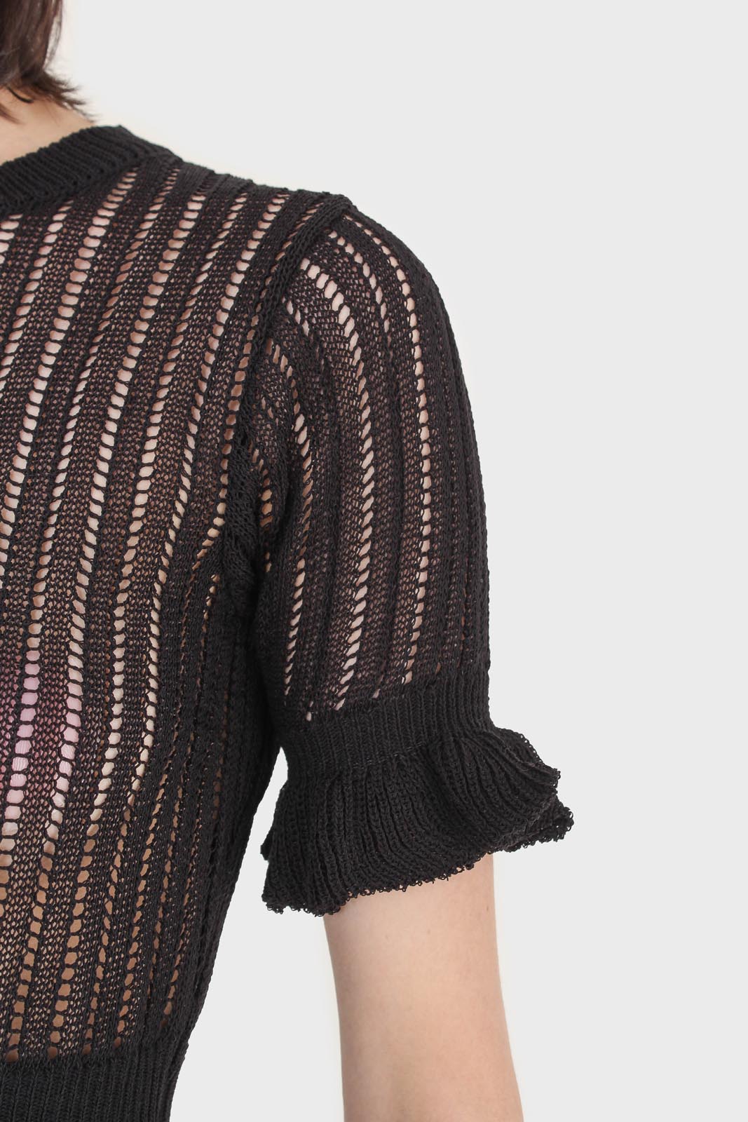 Black sheer peplum knit top_8