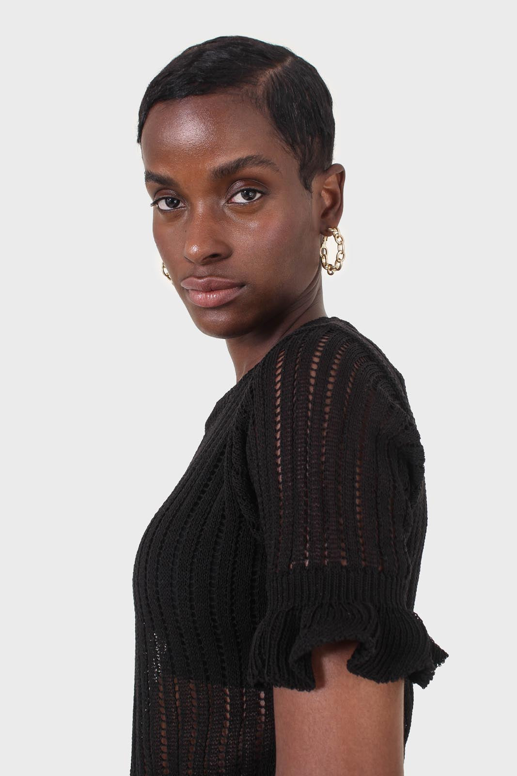 Black sheer peplum knit top_7