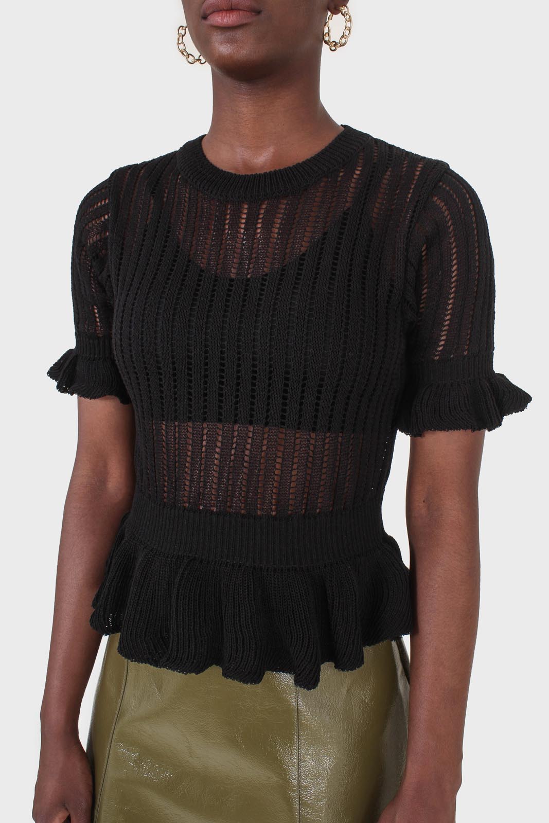 Black sheer peplum knit top_2