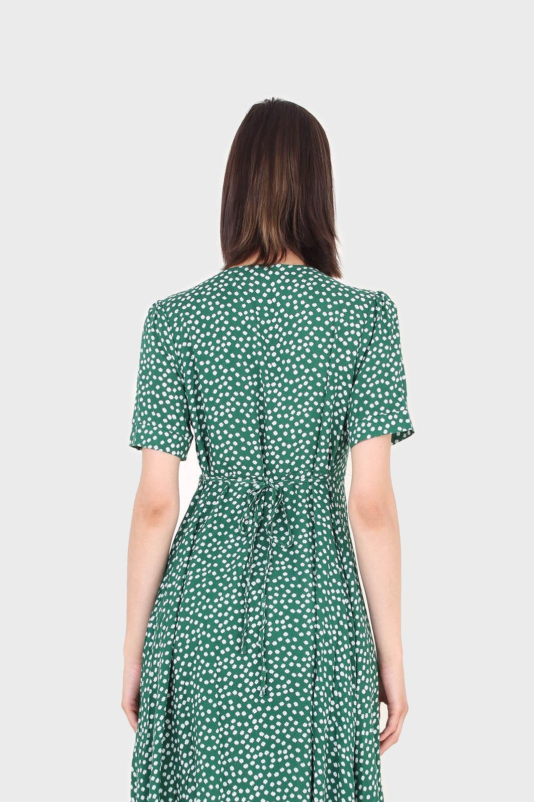 Green and white floral button front dress_5