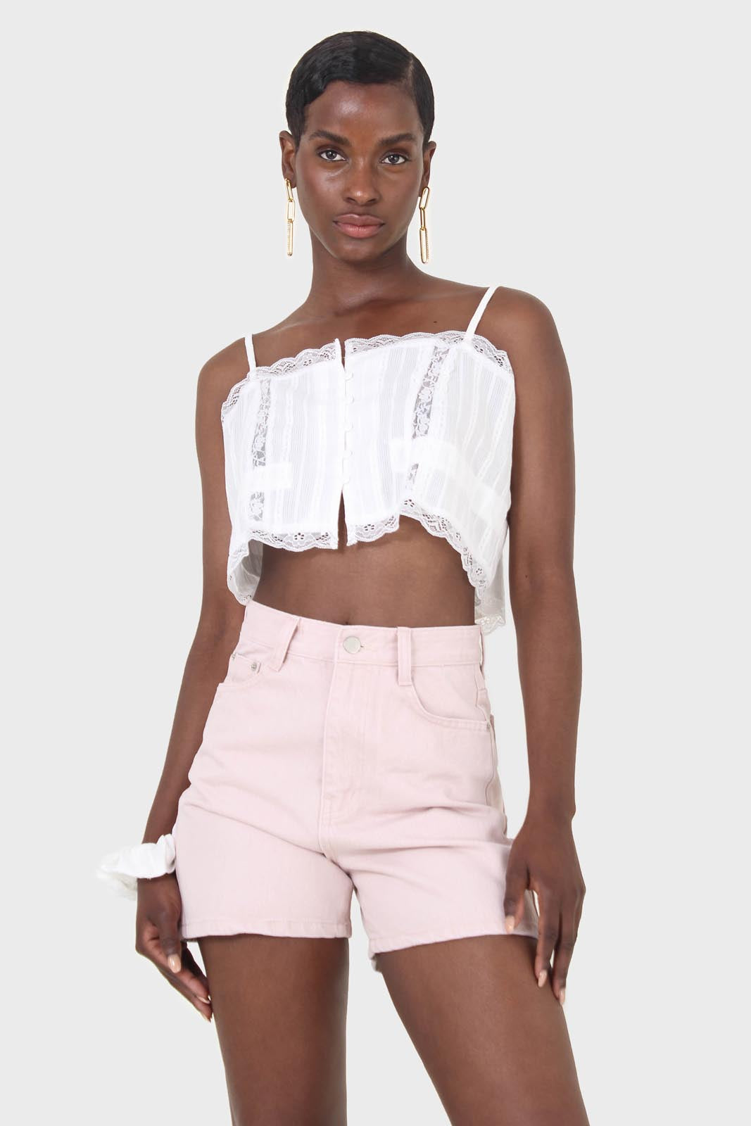 Ivory lace trim button front strappy cami_10