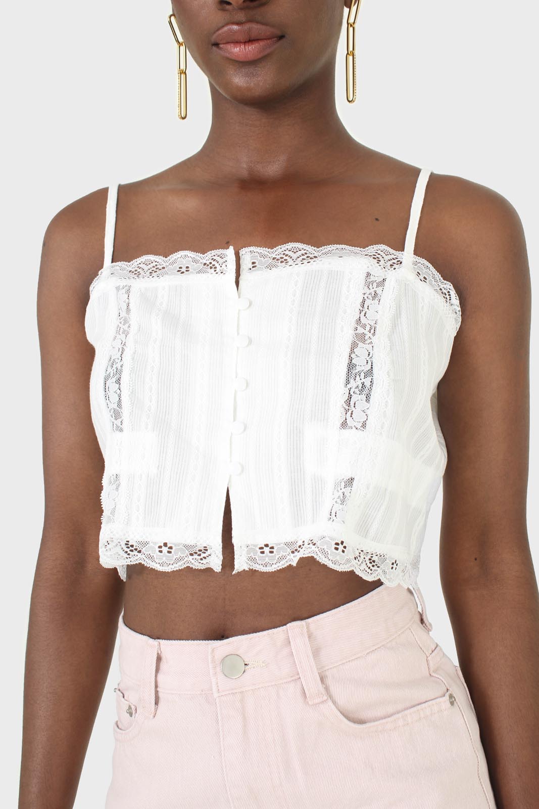 Ivory lace trim button front strappy cami_9
