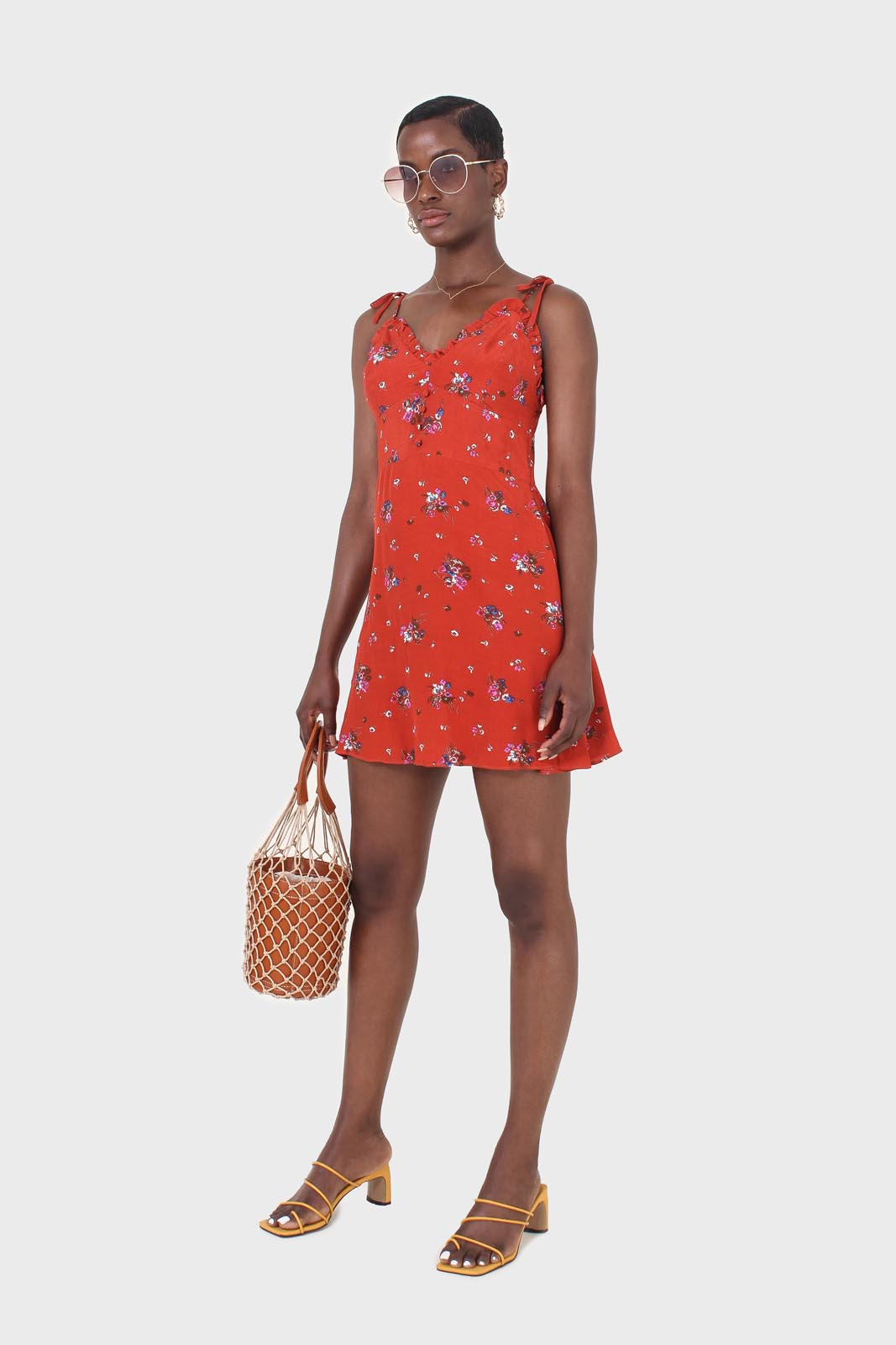 Red floral tie strap mini dress_2