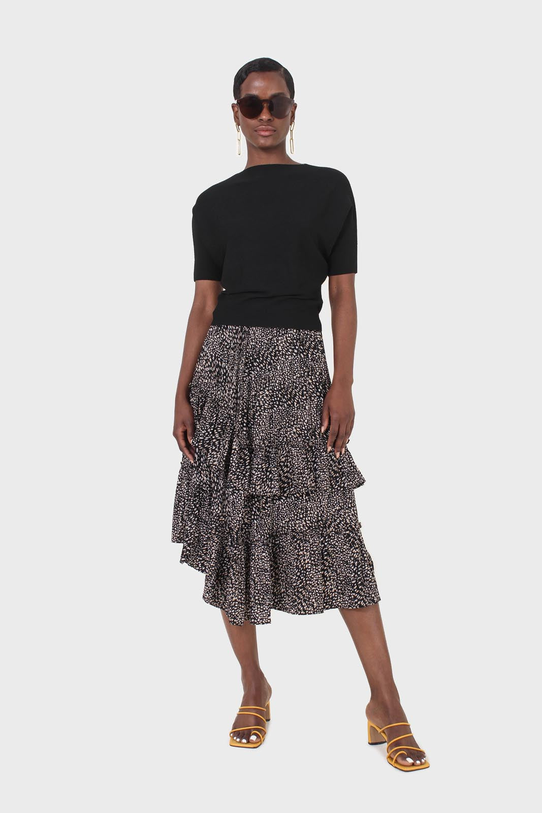 Black horizontal rib short sleeved knit top_3