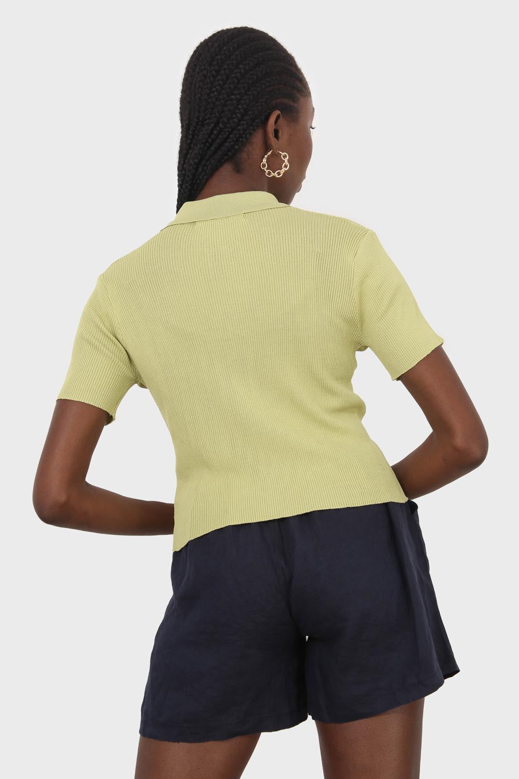 Light green ribbed fine knit polo top_3