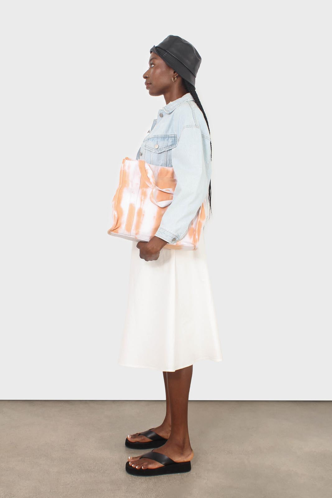 Orange tie dye raw edge canvas tote bag_4