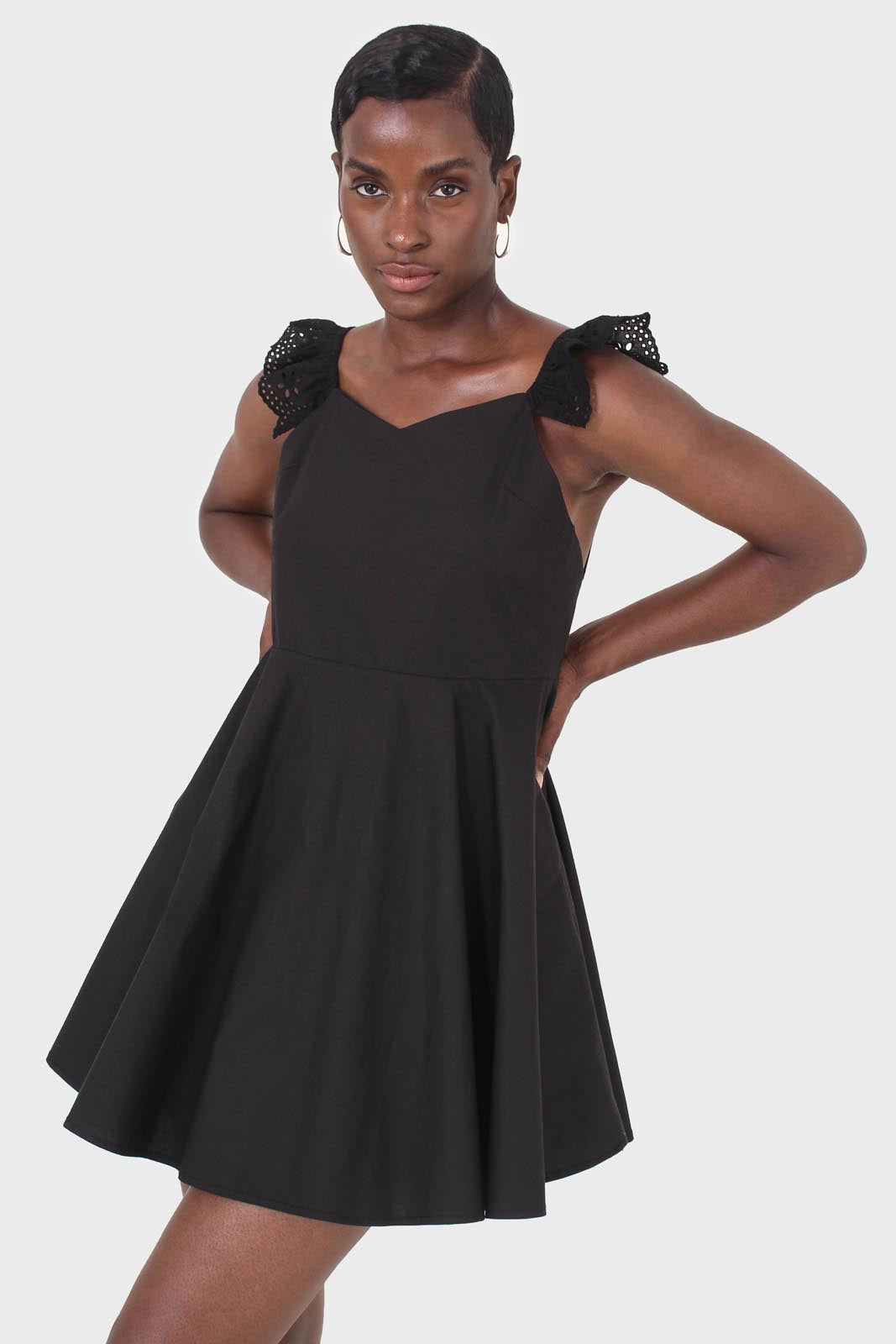 Black open tie back eyelet dress_5