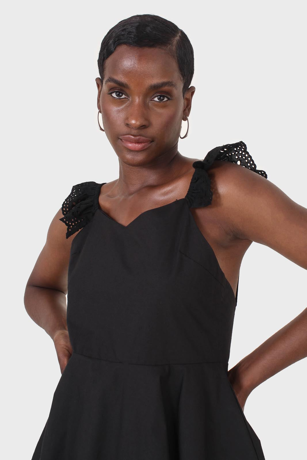 Black open tie back eyelet dress_8