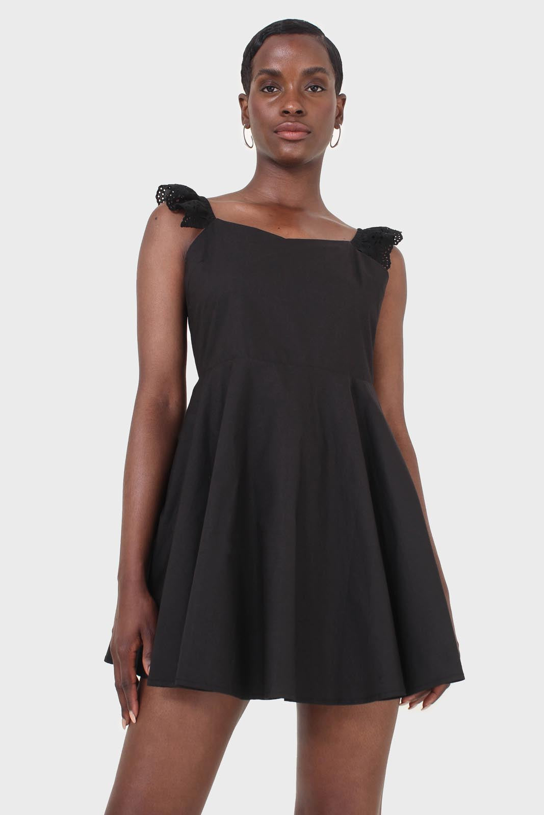 Black open tie back eyelet dress_1