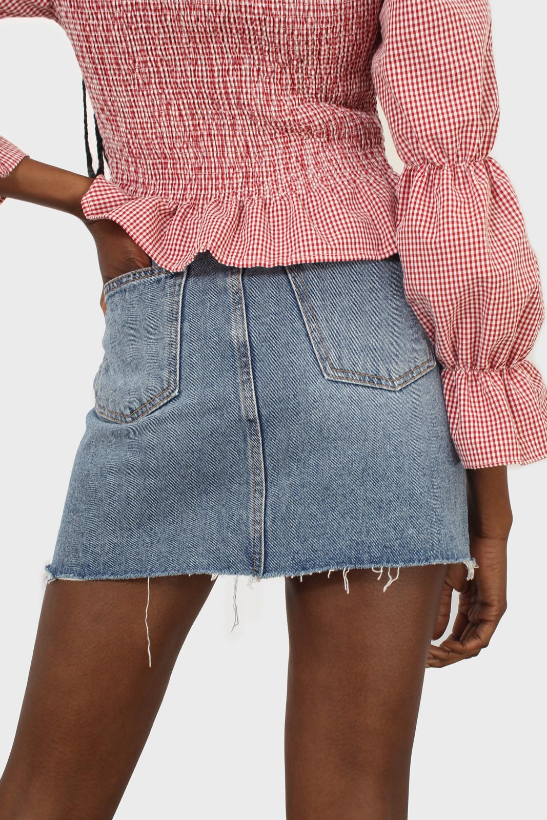 Mid blue denim ripped hem skirt_4