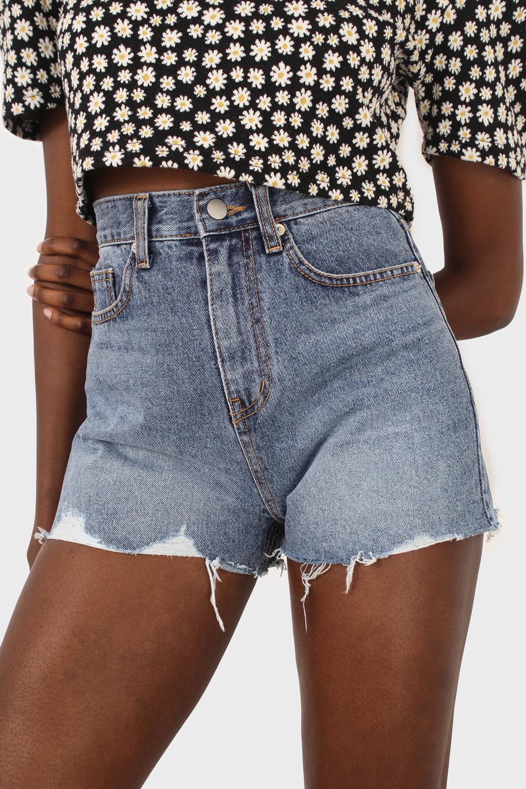 Mid blue denim ripped shorts_3