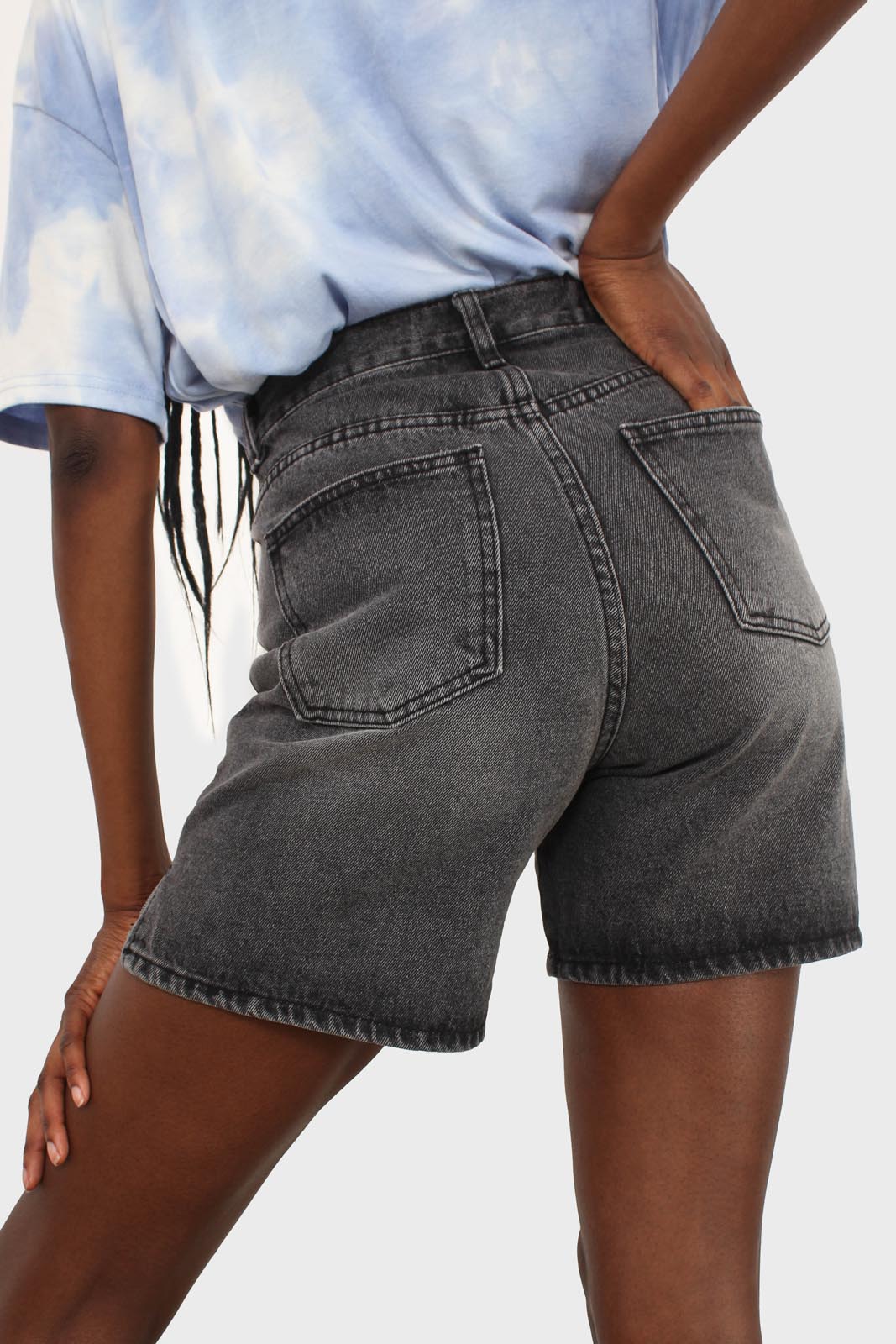 Washed black denim bermuda shorts_2