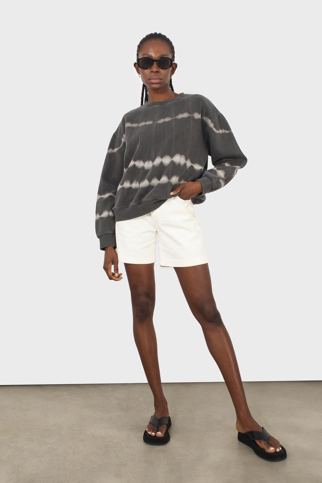 White denim double button shorts_1