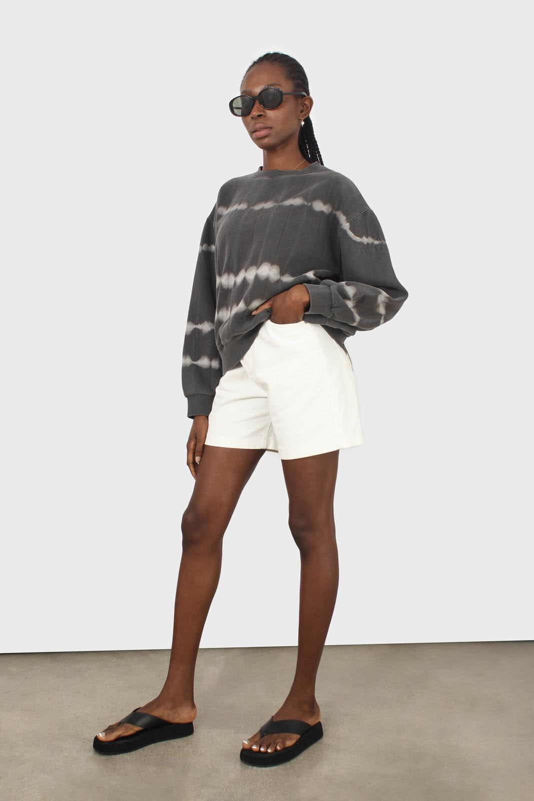 White denim double button shorts_7