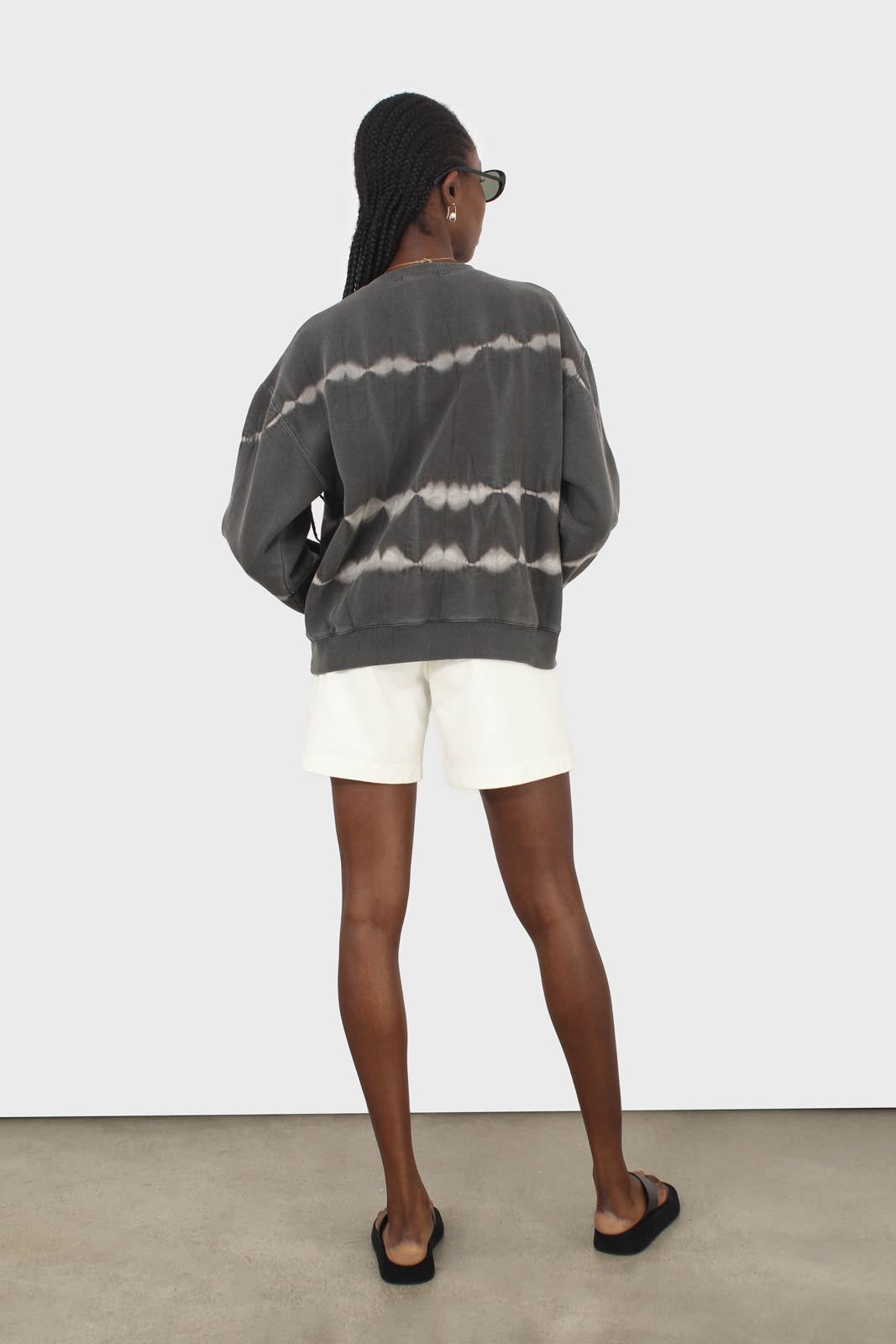 White denim double button shorts_5