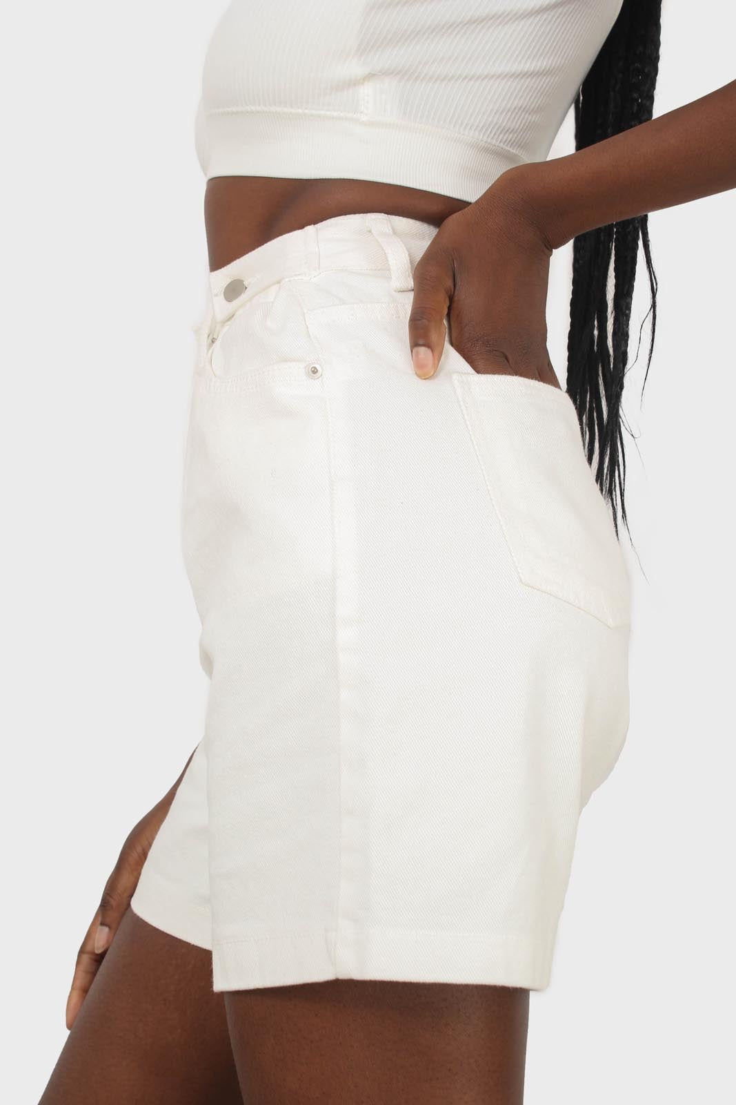 White denim double button shorts_6